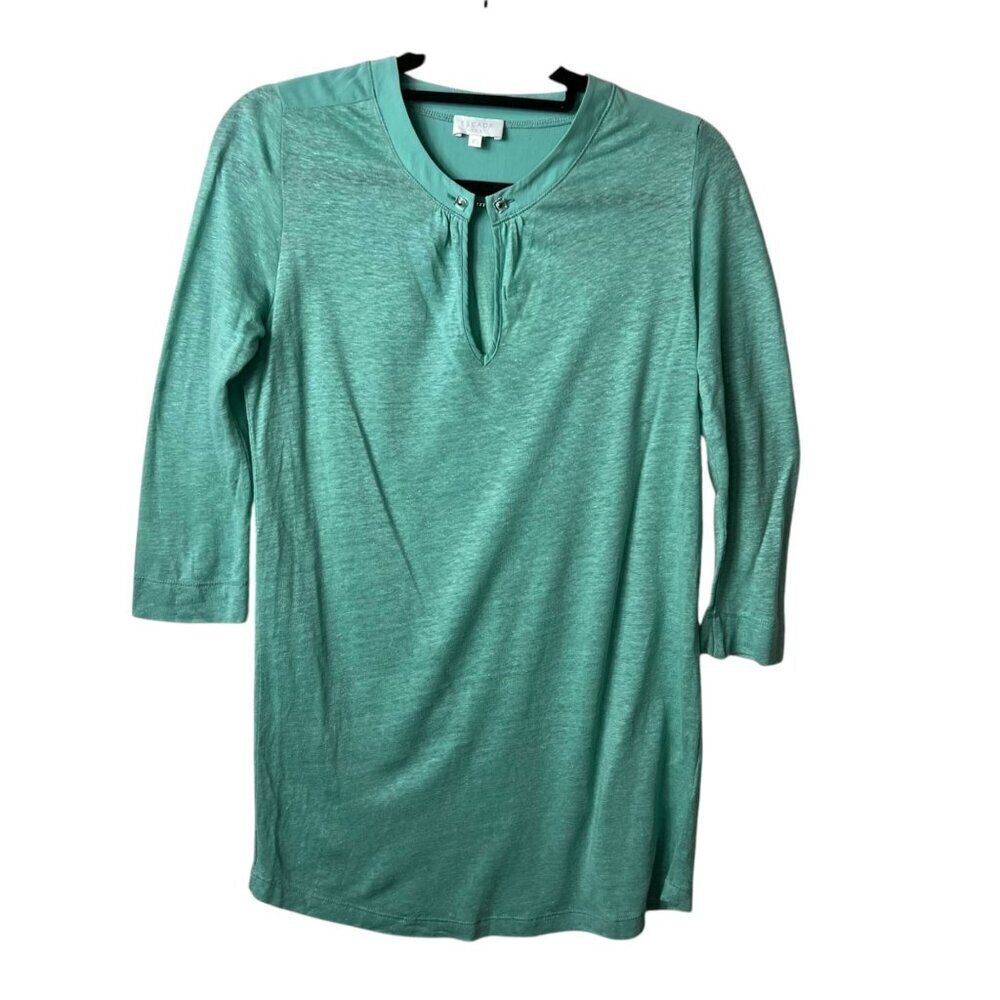 Escada sport aqua 100% linen 3/4 sleeve top women's size XS